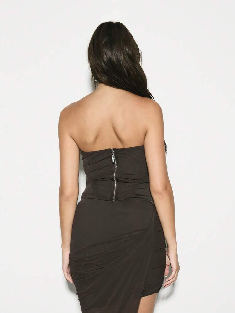 KIZN Top corset structuré sans bretelles avec empiècements en maille