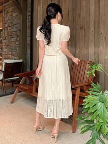 DAZY Nouvel ensemble élégant et texturé de 2 pièces pour femmes pour l'été - Beige - Voir 2