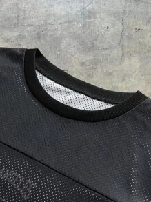 AXEPEAK 男士宽松数码印花网眼短袖 T 恤和短裤套装，街头服饰 - 黑色 - 查看 3