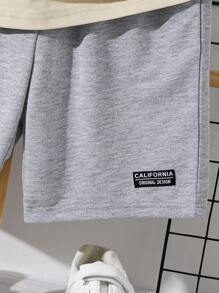 SHEIN 2pcs/Set Tween Boy Loose Casual Color Block Collar Polo Shirt And Shorts Set - Grey - View 5