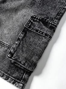 Tween Boy' New Casual Fashion Washed Black Denim Cargo Shorts, School, Campus, College Summer Holiday - Black - View 6