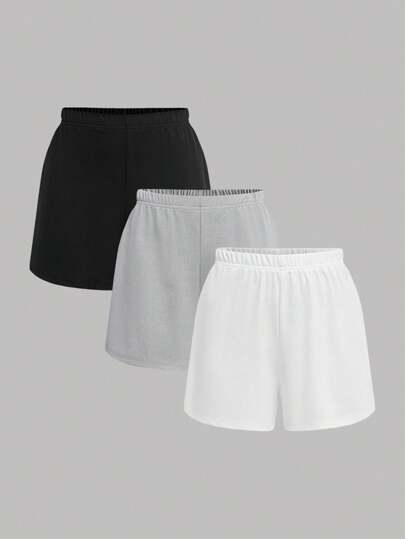 青少年女孩纯色松紧腰宽松休闲短裤