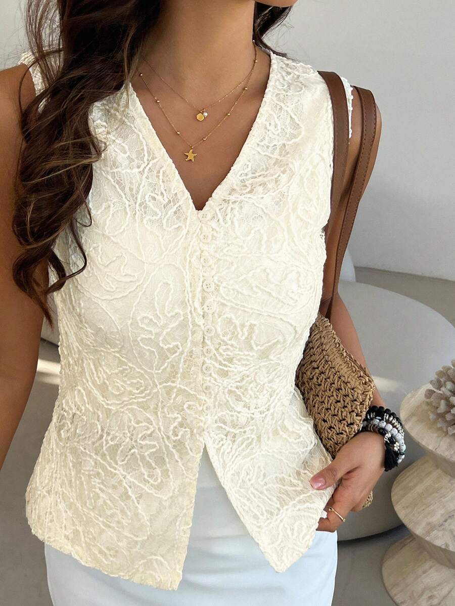 DAZY New Arrival Spring Textured Bohemian High-End Sleeveless Jacket For Women - White - View 1