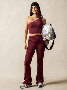 VARSITIE Women's Solid Color High Waist Pleated Slim Fit Active Pants - Burgundy - View 4