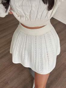 Jouncy 女士纯色镂空短款休闲毛衣裙 - 米色 - 查看 4