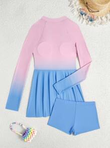 Swim SPRTY 2pcs/Set Spring Break Women's Ombre Printed Zip Up Hoodie And Fashion Shorts, Casual Resort Camisole Bikini Swim Suit - Multicolor - View 6