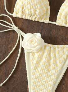 SHEIN Swim 2pcs Women Halter Flower Decor Sexy Bikini Set, Special Fabric For Summer Beach Vacation - Multicolor - View 8