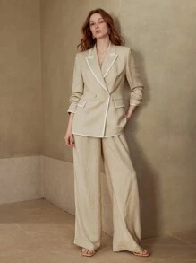 MOTF PREMIUM ÁO BLAZER NHẸ VẢI LANH CỜ ĐÔI CỜ - Màu Khaki - Xem 7