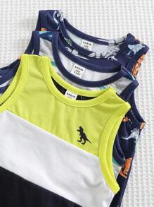 6 件套男婴夏季休闲度假可爱卡通条纹印花背心和短裤基本款多件套背心套装 - 彩色 - 查看 3