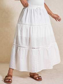 Elaquor Plus Size Solid Color Simple Casual Skirt, Everyday Wear - White - View 3