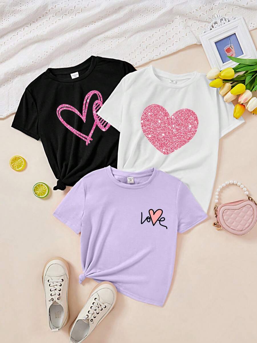 SHEIN Maglietta casual con grafica cartoni animati per ragazze adolescenti, versatile per l'estate - Multicolore - Visualizzare 1