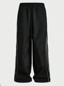 Manfinity VCAY 大码男士休闲宽松梭织长裤 - 黑色 - 查看 5