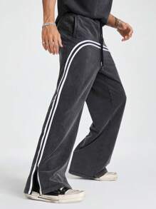 Manfinity RebelGame Men's Loose Knit Acid-Washed Sweatpants - Dark Grey - View 1