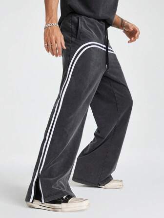 Manfinity RebelGame 男士宽松针织酸洗运动裤