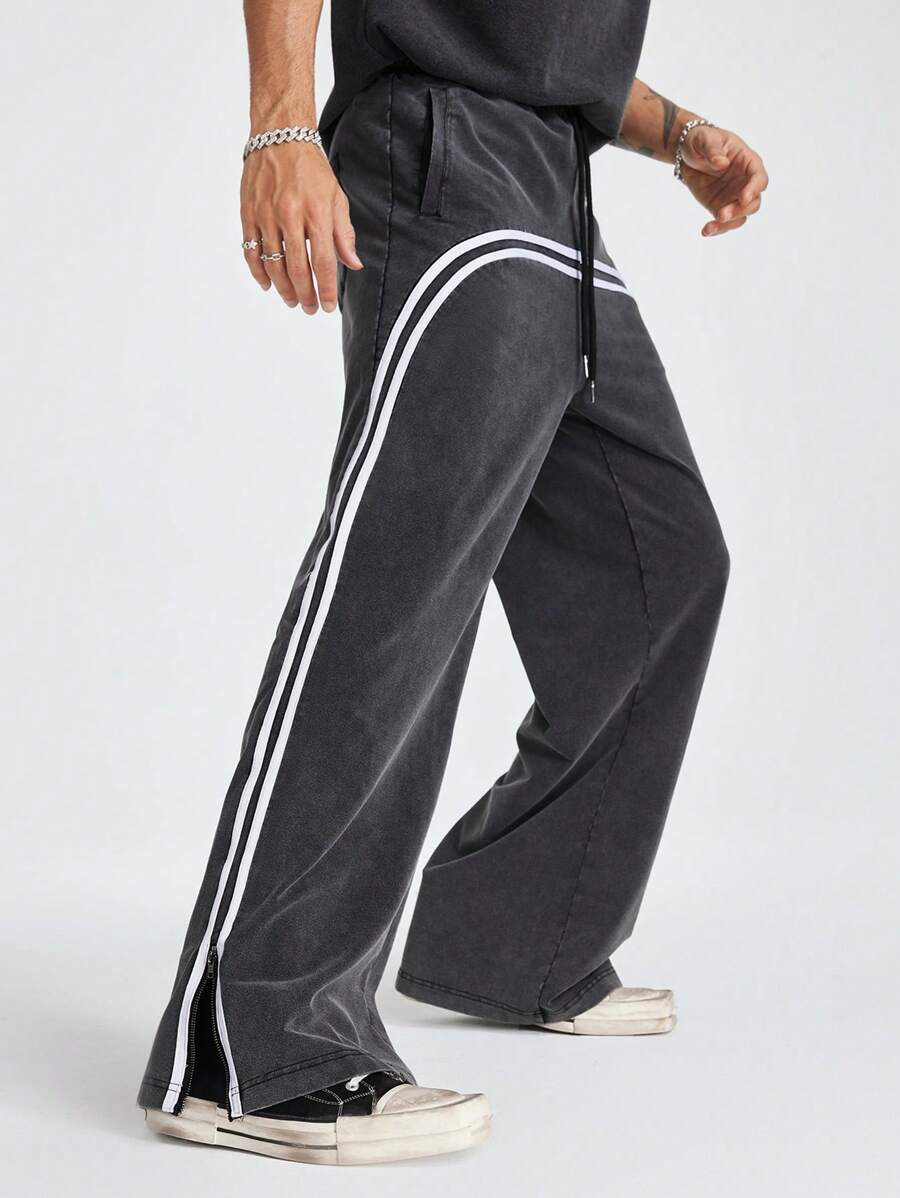 Manfinity RebelGame Men's Loose Knit Acid-Washed Sweatpants - Dark Grey - View 1