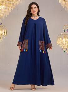 Al Najma Váy dài tay thường ngày cỡ lớn, tối giản và thời trang để mặc hàng ngày - Màu xanh hải quân - Xem 4