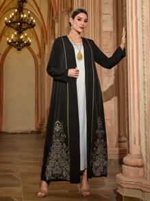 Al Najma Women's Elegant Embroidered Long Abaya Robe - Black - View 1