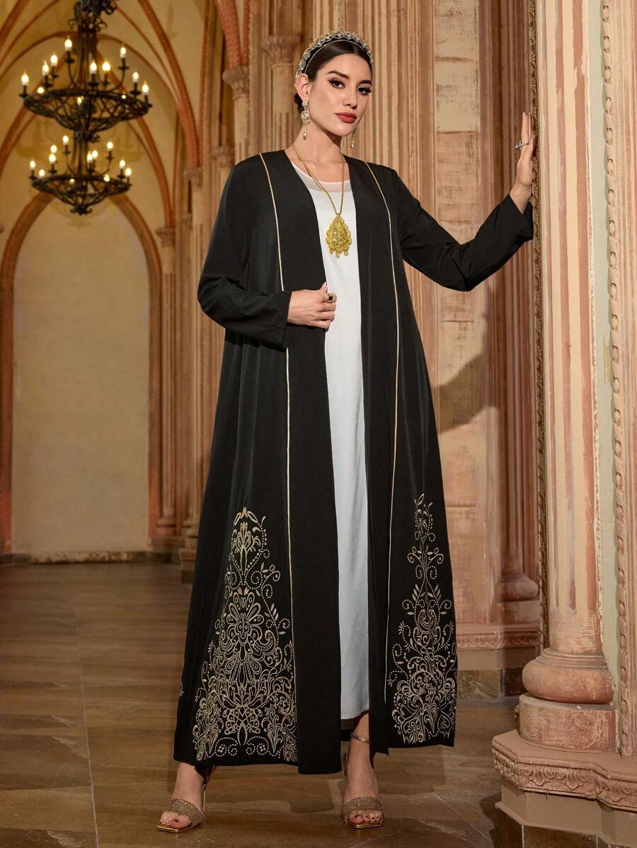 Al Najma Women's Elegant Embroidered Long Abaya Robe - Black - View 1