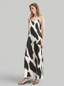 Ontre 女士彩色全印花休闲露背系带吊带背心连衣裙