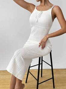 SHEIN Clasi Women's Solid Color Front Laced Fitted Knit Camisole Dress