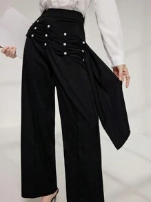 Modelyn 带多排纽扣装饰和亮片点缀的女式长裤 - 黑色 - 查看 2
