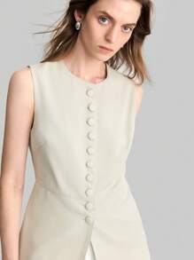 Ontre 2025 Spring/Summer Women Casual Commute Solid Color Sleeveless Blazer Jacket,Elegant Festival Party Tops - Khaki - View 7