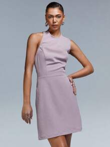 Athîral Vestido corto casual de mujer de cuello redondo sin mangas liso
