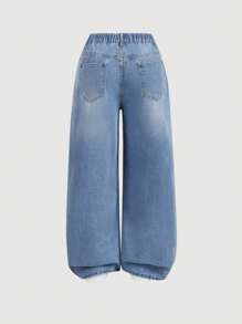 SHEIN MOD Plus Size Women Casual Loose Fit Wide Leg Black Jeans