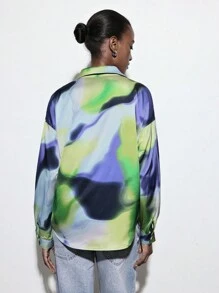 Maija Women's Fashion Tie-Dye Pattern Print Charmeuse Single-Breasted Lapel Long Sleeve Shirt, Versatile For Spring