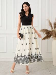 Lacomfia Women's Casual Floral Print Long Skirt For Vacation Fall Cloth For Women - Apricot - View 5