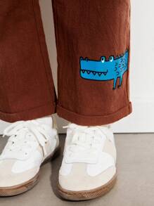 SHEIN Young Boys Casual Minimalist Everyday Pants - Brown - View 4