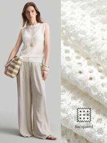 Ontre Vintage Boho Style Women Sleeveless Hollow-Out Crew Neck Knit Top, Solid Color