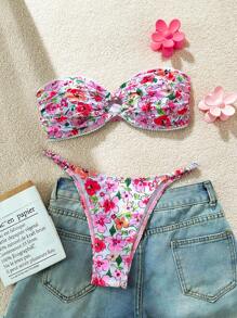 SHEIN Swim Kobiety obcisłe seksowne plażowe Ditsy Floral Tube Top Casual Beach 2 Pieces Swimsuit