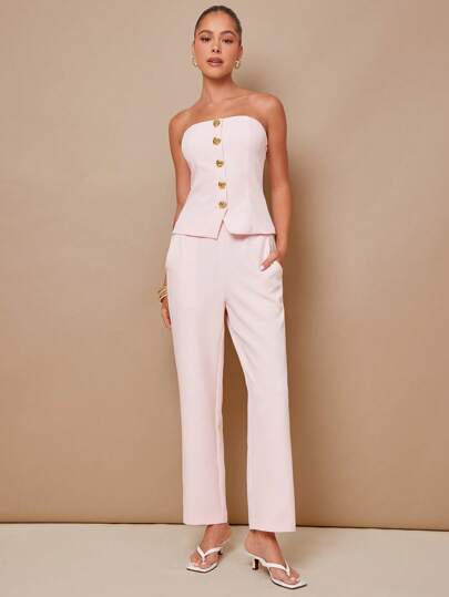 L'Amorae Elegant Workwear Tailored Straight Leg Pants, Business Casual Woman Outfits