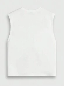 ROMWE MEN Street Life 1pc Men's Casual Person & Letter Print Tank Top, Spring/Summer - White - View 2