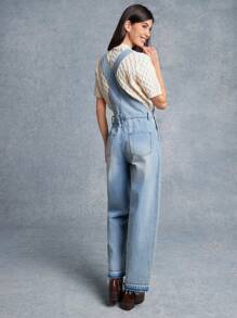 WESTFADE 春夏休闲直筒牛仔工装裤 - 淺色水洗藍 - 查看 2