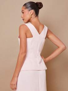 L'Amorae Áo vest công sở có nút vàng - Hồng - Xem 4