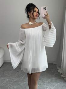 Rafferiza 復古浪漫細緻百褶純白生日派對洋裝，女款婚禮賓客迷你洋裝 - 白色 - 查看 5