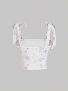 SHEIN MOD 薰衣草浪漫玫瑰印花女士吊带背心 - 紫丁香色 - 查看 2