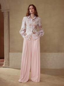 MOTF PREMIUM PLEATED WIDE LEG PANTS WITH BELT - Pink - View 4