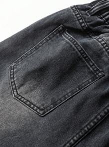 Teenage Boys' Casual Denim Shorts, New Fashion Simple Versatile Ripped Washed Mid-Length Jean Shorts - Black - View 8