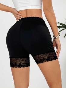 Comfortcana 性感蕾丝拼接黑色短款打底裤