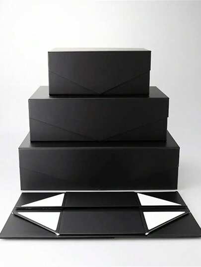 SHEIN 1 st svart presentförpackning med magnetisk stängning, robust kartongförpackning med lock, lämplig för bröllopsfavoriter, jul, halloween, födelsedag och andra tillfällen, jul