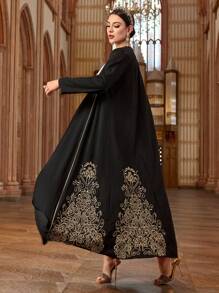 Al Najma Women's Elegant Embroidered Long Abaya Robe - Black - View 7