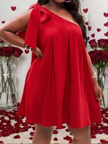 Slaydiva Plus Size Women's Simple Solid Red Casual Dress, Everyday Wear/Valentine's Day - Red - View 2
