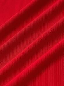 SHEIN MOD Lettuce Hem Tie Front Red Vintage T-Shirt