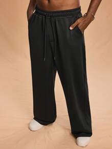 Forever 21 Pantaloni neri casual con gamba dritta, vestibilità morbida, con cordoncino, perfetti per la casa e il tempo libero