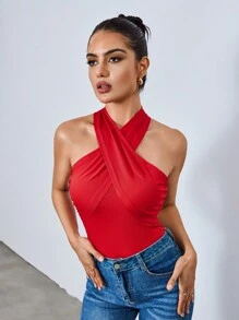 Chiquease Women's Casual Sexy Sleeveless Bodysuit With Tie