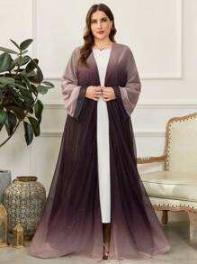 Al Najma 大码女式渐变亮片网布优雅浪漫长袍，女士经典朴素长袍 - 彩色 - 查看 4