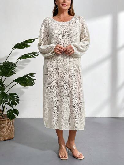 Firerie 大码女式宽松针织长袖毛衣裙，优雅度假海滩波西米亚风格，适合早春